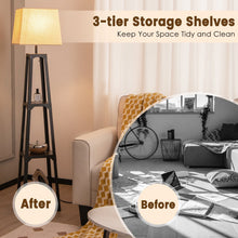 Load image into Gallery viewer, Shelf Floor Lamp with Storage Shelves and Linen Lampshade
