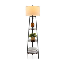 Load image into Gallery viewer, Shelf Floor Lamp with Storage Shelves and Linen Lampshade
