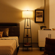 Load image into Gallery viewer, Shelf Floor Lamp with Storage Shelves and Linen Lampshade
