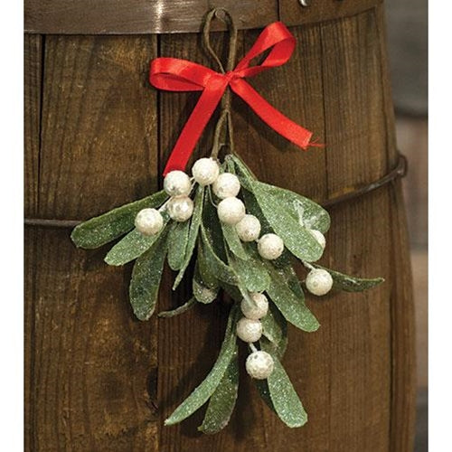 Glittered Mistletoe Bunch w/Red Ribbon (Pack of 4)