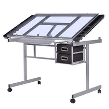 Load image into Gallery viewer, Adjustable Rolling Drawing Desk Drafting with Table Tempered Glass Top

