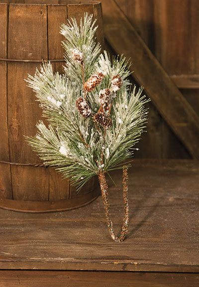 Flocked Pine Spray w/Cones 24
