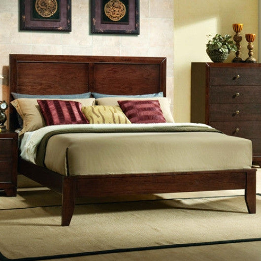 Home Bed Frame with Platform Wood Slats Tall Headboard-King Size