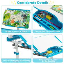 Load image into Gallery viewer, Height Adjustable Kids Study Table and Chair Set with Bookstand-Blue
