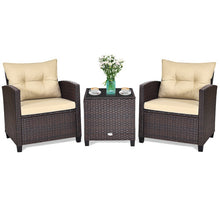 Load image into Gallery viewer, 3 Pcs Patio Rattan Furniture Set Cushioned Conversation Set Coffee Table-Beige
