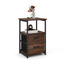 Load image into Gallery viewer, 3-Tier Retro Nightstand with 2 Removable Fabric Drawers and Open Shelf-Walnut
