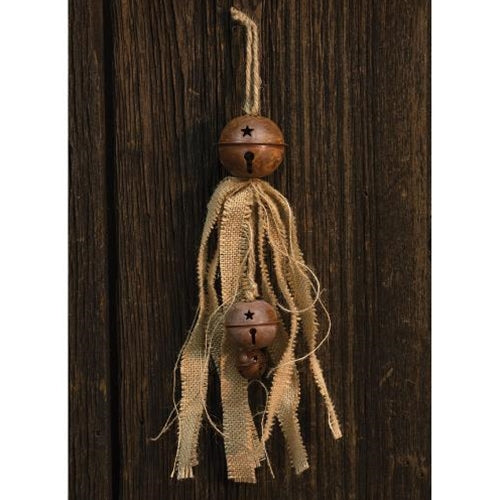 Rusty Bell Cluster w/Burlap Tails (Pack of 4)