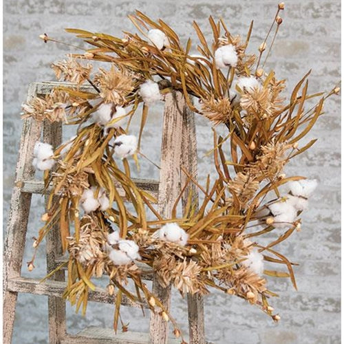 Cotton Wreath w/Fall Grass 22