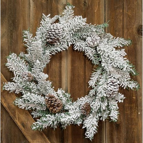 Heavy Snowy Mix Pine Wreath 24