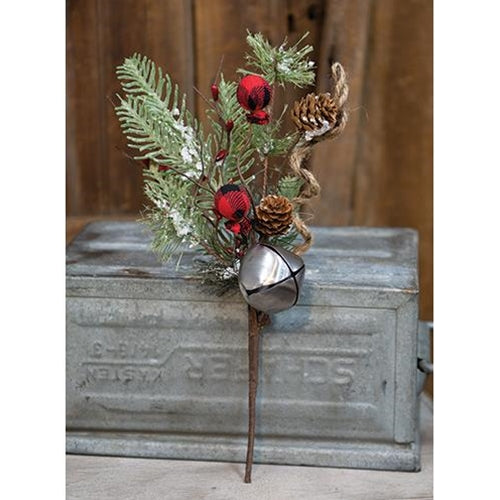 Buffalo Gingham Country Holiday Pick w/Bell 13