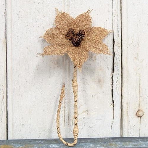 Mini Burlap Poinsettia Pick    (Pack of 4)