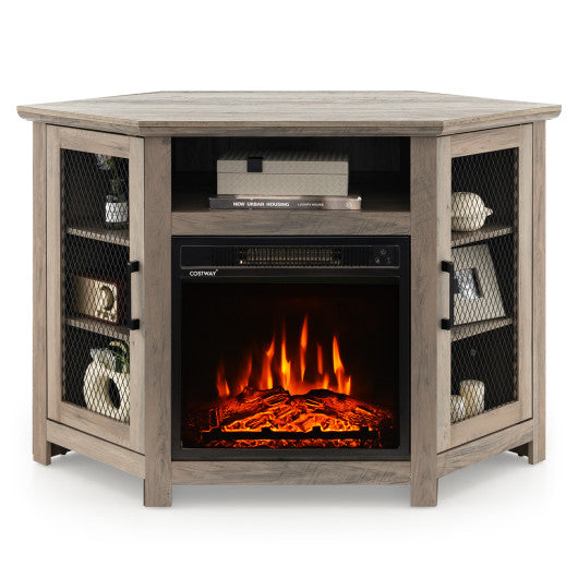 Corner TV Stand with 18 Inch Electric Fireplace for TVs up to 50 Inch-Gray