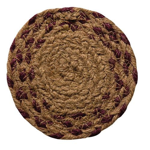 Burgundy/Tan Braided Coaster  (Pack of 4)