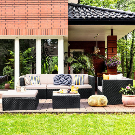 6 pcs Outdoor Patio Rattan Cushioned Sofa