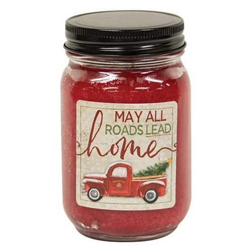 Hollyberry Jar Candle w/Red Truck 12oz - All Roads Lead Home  (Pack of 2)
