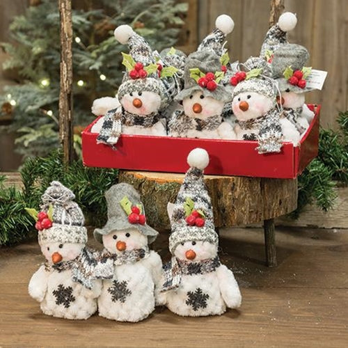Plush Snowman Ornament 3 Asstd  (Pack of 4)