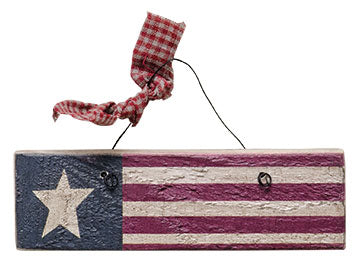 Antiqued Wood Flag Ornament (Pack of 4)