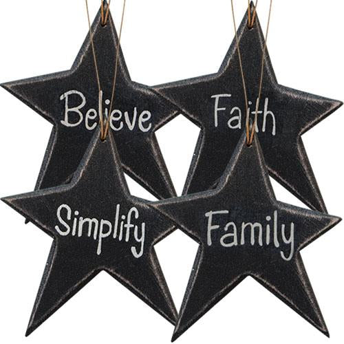 4/Set Black Star Word Orns (Pack of 4)