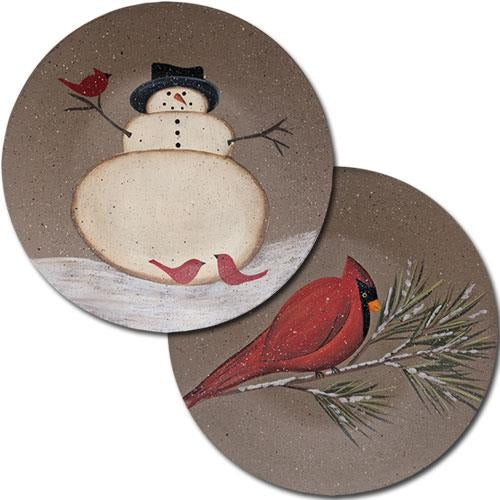 Cardinal w/Snowman Plate 2 Asstd. (Pack of 2)