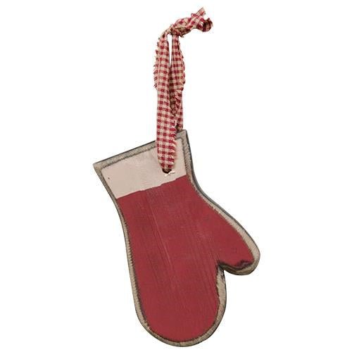 Red Mitten Wooden Ornament (Pack of 4)