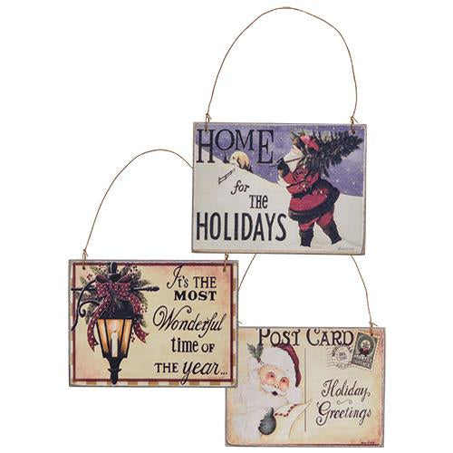 Christmas Postcard Ornament 3 Asstd.  (Pack of 4)