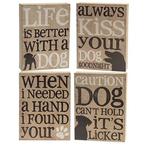 Life With Dogs Box Sign 4 Asstd.  (Pack of 4)