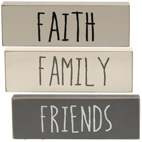 Farmhouse Colors Faith Family Friends Block 3 Asstd.  (Pack of 4)