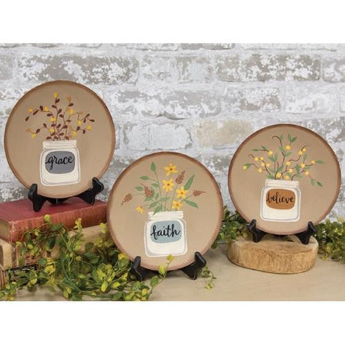 Believe Grace Faith Mason Jar Plate 3 Asstd. (Pack of 2)
