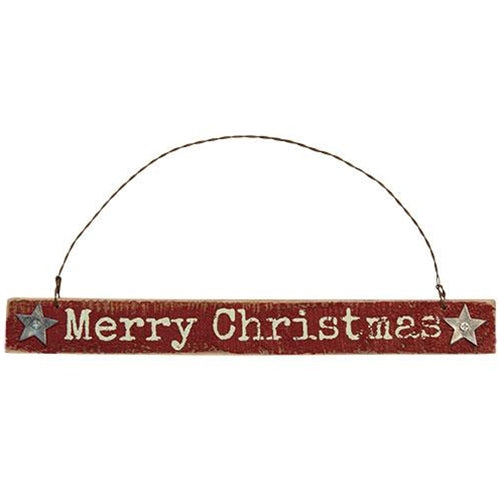 Merry Christmas Sign Ornament w/Rusty Wire Hanger (Pack of 4)