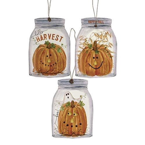Happy Fall Mason Jar Ornament 3 Asstd. (Pack of 4)