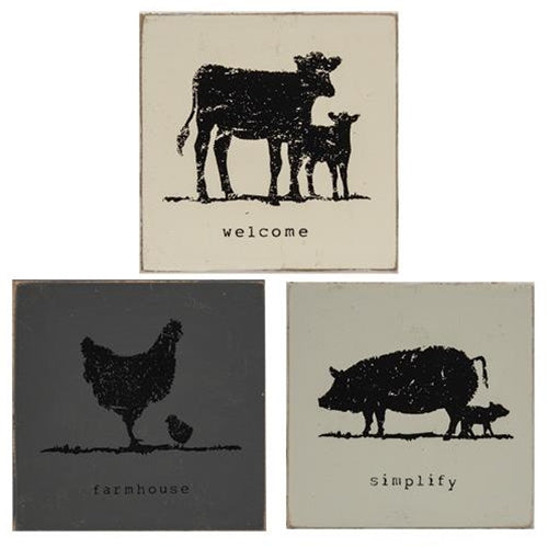 Farmhouse Animal Block 3 Asstd. (Pack of 4)