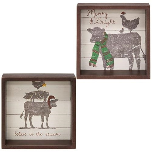 Believe In The Season Box Sign 2 Asstd.  (Pack of 4)