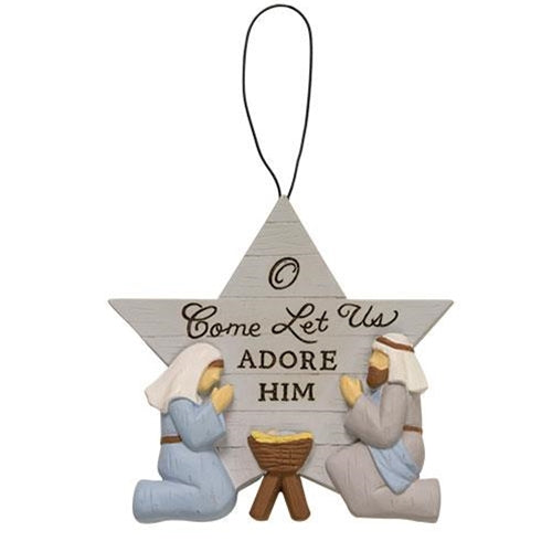 Let Us Adore Him Holy Family Ornament (Pack of 2)