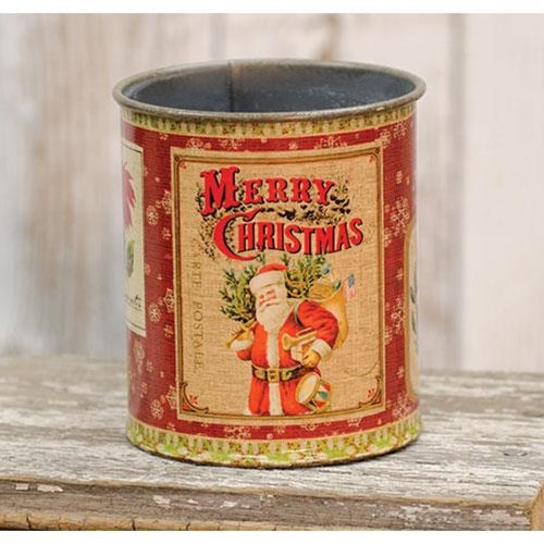 Vintage Christmas Metal Can  (Pack of 4)