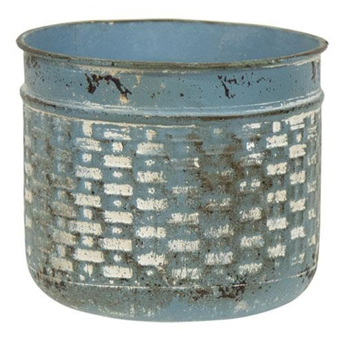 Vintage Blue Metal Basketweave Pot (Pack of 2)