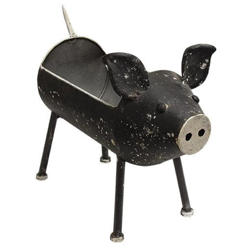 Distressed Black Pig Plant Holder