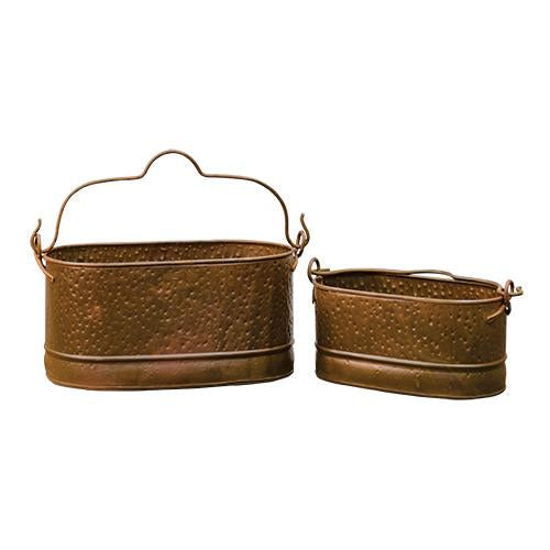 Rusty Corrugated Oval Buckets Set of 2