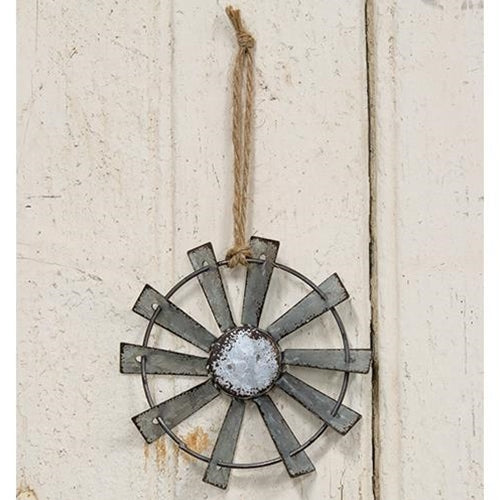 Metal Windmill Ornament with Jute Hanger 4 inch  (Pack of 4)