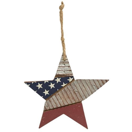 Wooden Star Patriotic Flag Ornament  (Pack of 4)