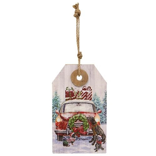 Winter Old Fashioned Car Wooden Tag  (Pack of 4)