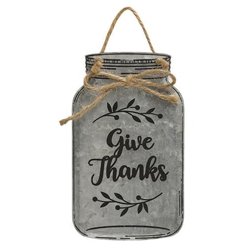 Give Thanks Metal Mason Jar Ornament (Pack of 4)