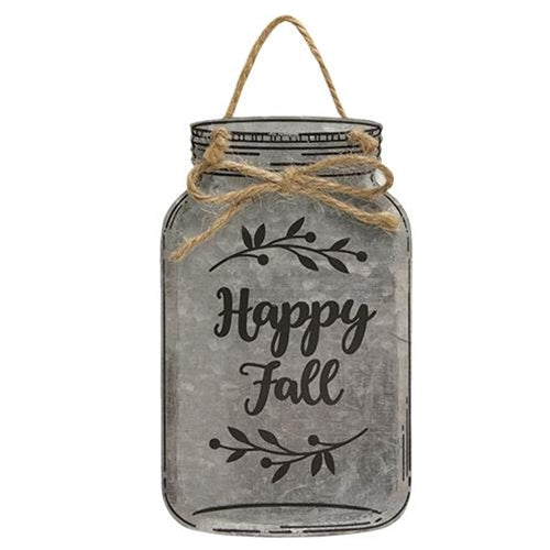 Happy Fall Metal Mason Jar Ornament  (Pack of 4)