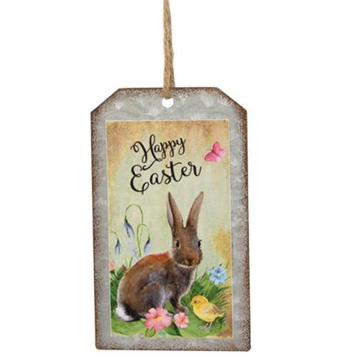 Happy Easter Bunny Metal Tag Ornament (Pack of 4)