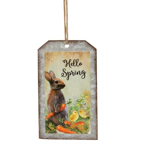 Hello Spring Bunny Metal Tag Ornament (Pack of 4)
