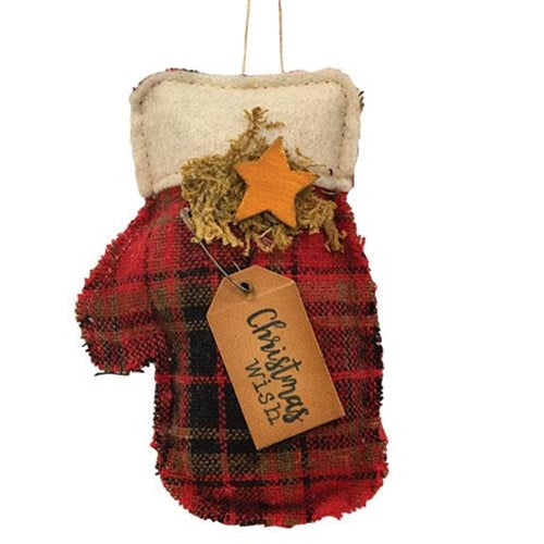 Christmas Wish Plaid Mitten Ornament (Pack of 4)