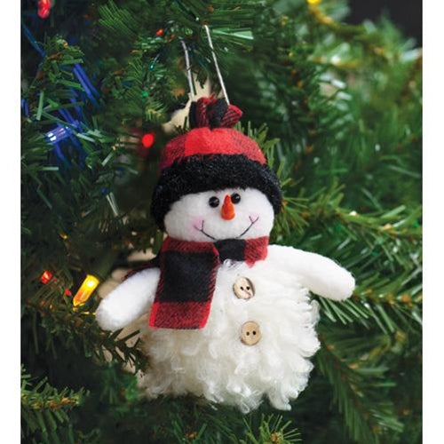 Snowman Orn w/Red Plaid Scarf & Hat (Pack of 4)