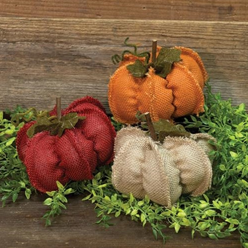 Small Burlap Pumpkin 3 Asstd.  (Pack of 4)