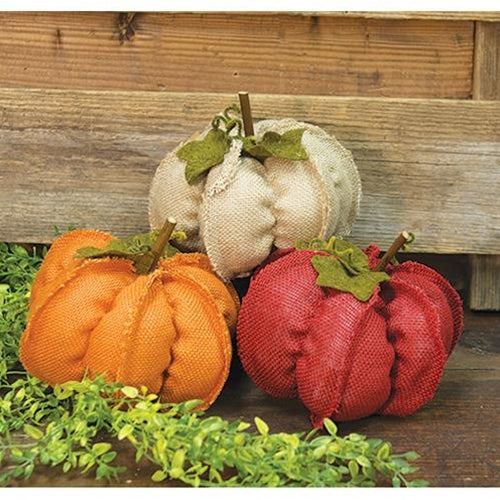 Medium Burlap Pumpkins 3 asst. (Pack of 2)