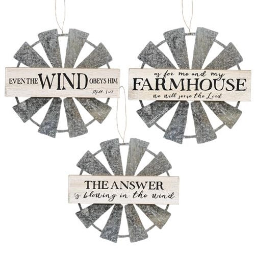 Farmhouse Windmill Hanging Wall Sign 3 Asstd. (Pack of 2)