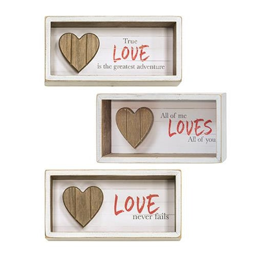 Slat Wood Heart Shadow Box Sign 3 Asstd. (Pack of 2)